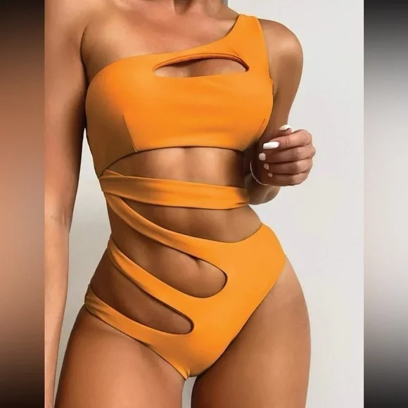 Orange Slice Cut-out One Shoulder One Piece Swimsuit - Picture 1 of 6